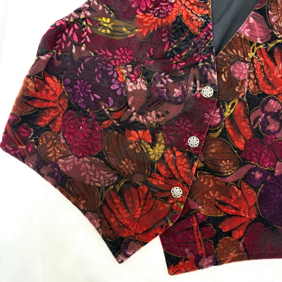 VTG 90s Velvet Burnout Floral Tapestry Vest Whimsygoth Colorful Bold Size M - Picture 4 of 7